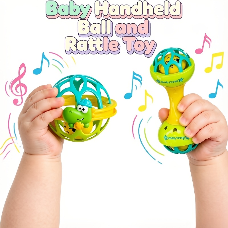 2pcs Cute Baby Handheld Ball and Rattle Grasping Toy