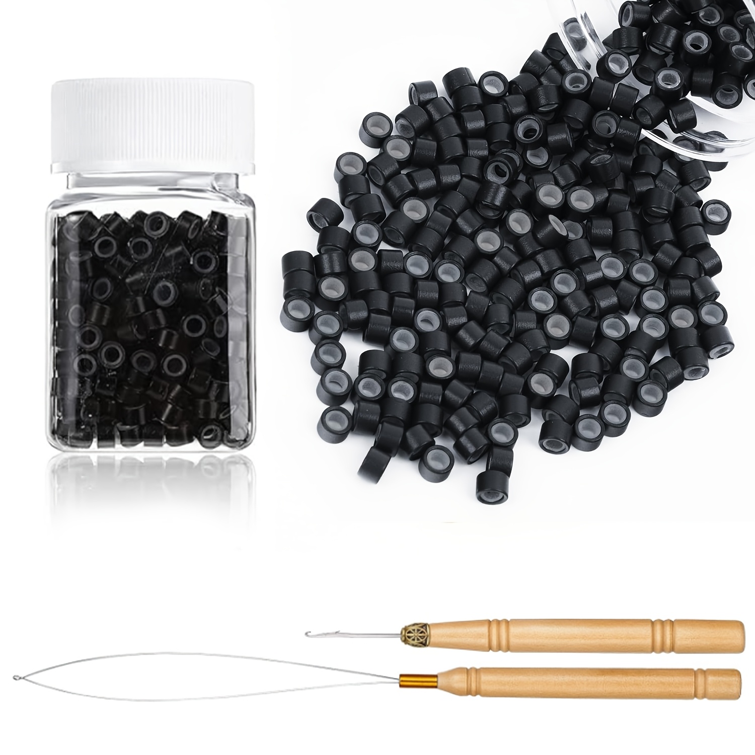 TEMU Professional Micro Beads Hair Extensions Kit Suitable For Sew-in Weft, Weft, Tinsel & Feather Extensions With Pulling Hooks For Micro Links,