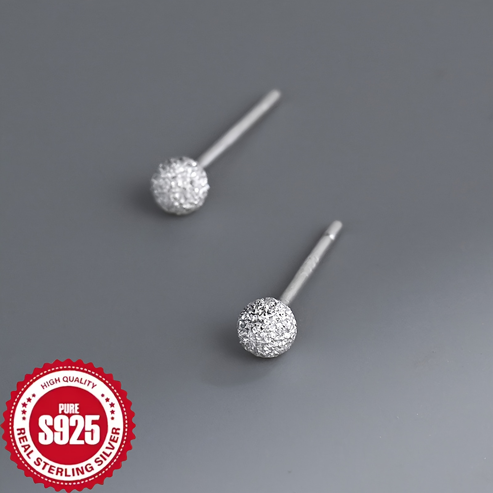 S925 Sterling Silver 5-Pair Matte Round Stud Earrings Set