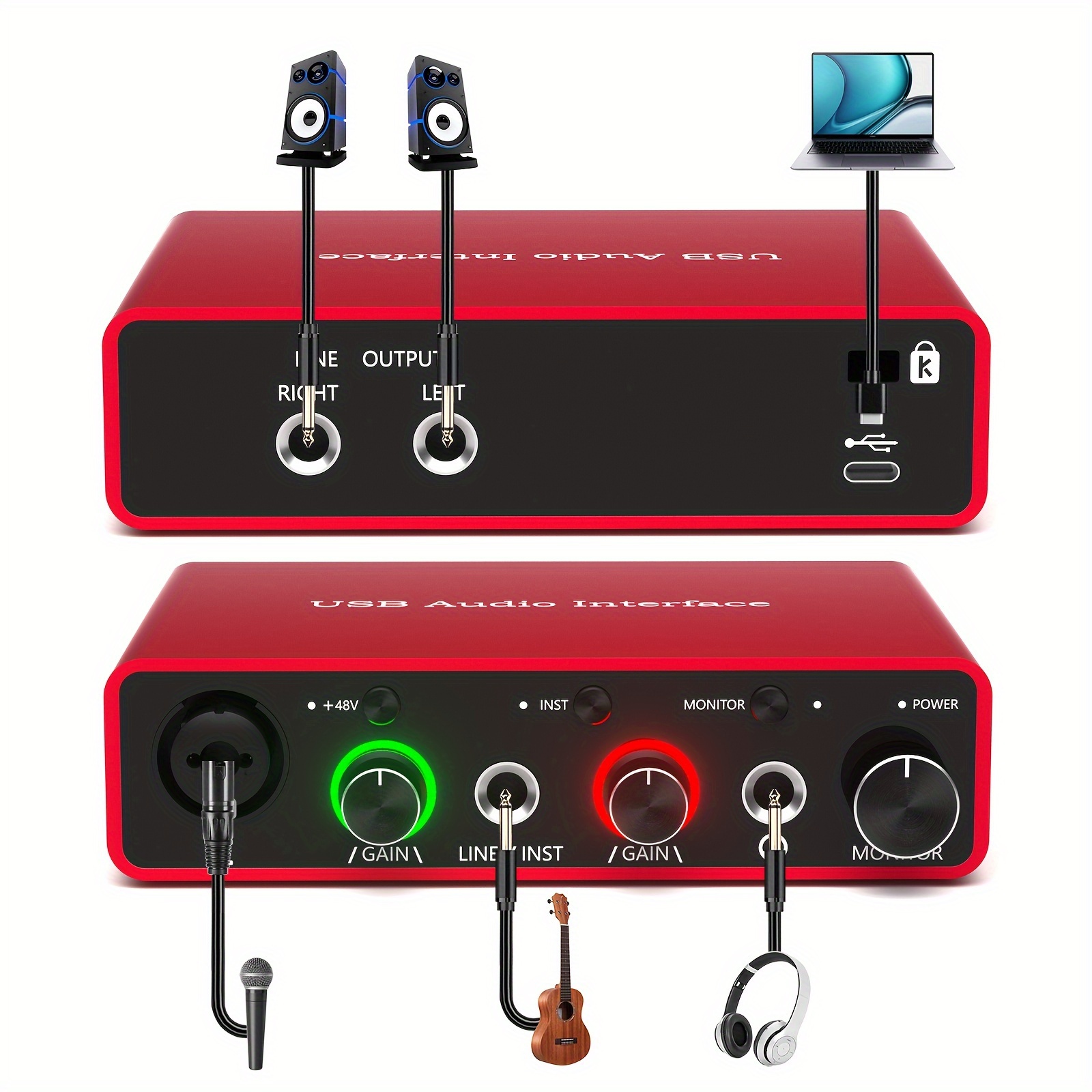 TEMU 24bit/192khz Usb Audio Interface With 48v With Most And Recording Software, Usb Audio Interface The Musicians, , ,