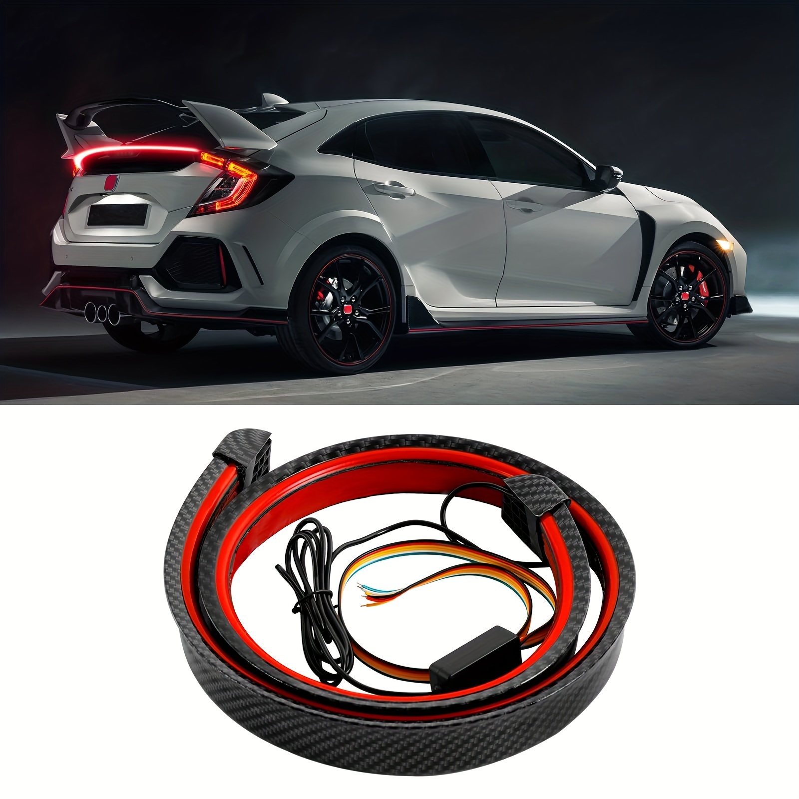 TEMU Luminous Car Spoiler, Universal External Rear Roof Spoiler, Rear Wing Splitter, Carbon Fiber Accessory Led Light Strip, Car Driving Brake Decorative Light 51 Inches