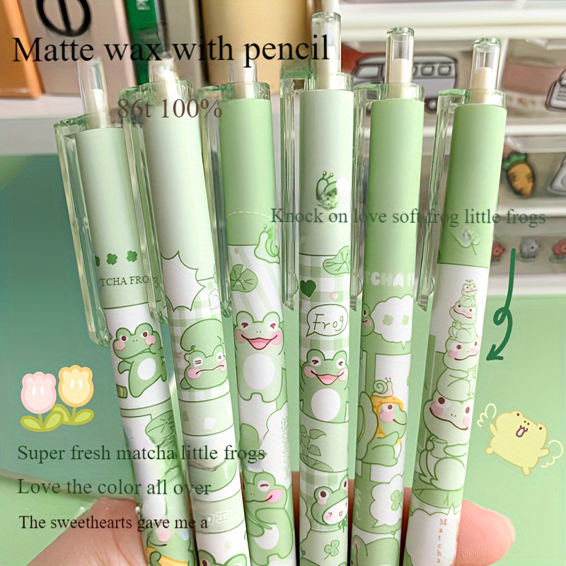 

6pcs Cute Matcha Frog 6 Different Neutral Pen 0.5 Press Type High-looking Brush Pen Stationery Tool