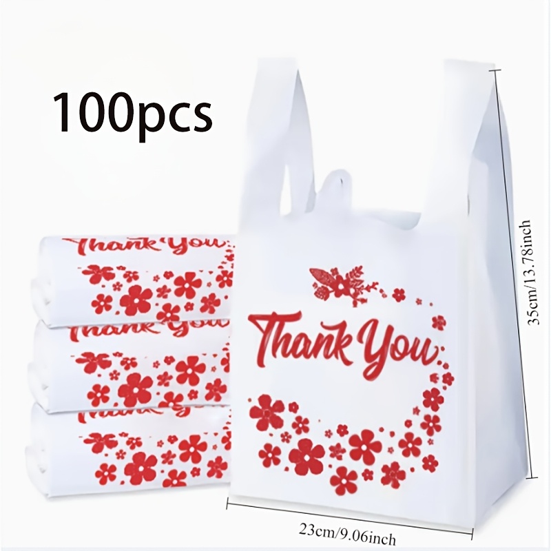 100/200pcs Same Style Red Design "thank You" Reusable And Disposable Grocery Shopping Bags, Suitable For Business, Small Items, Groceries, Shopping