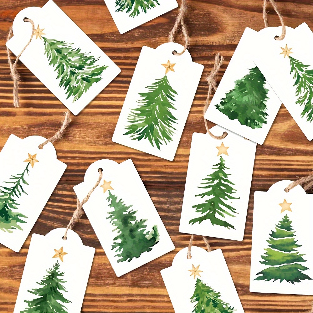 

30pcs Christmas Watercolor Greeting Cards With Star Accents - Gift Tags Including 49.21ft Hemp For Wrapping &