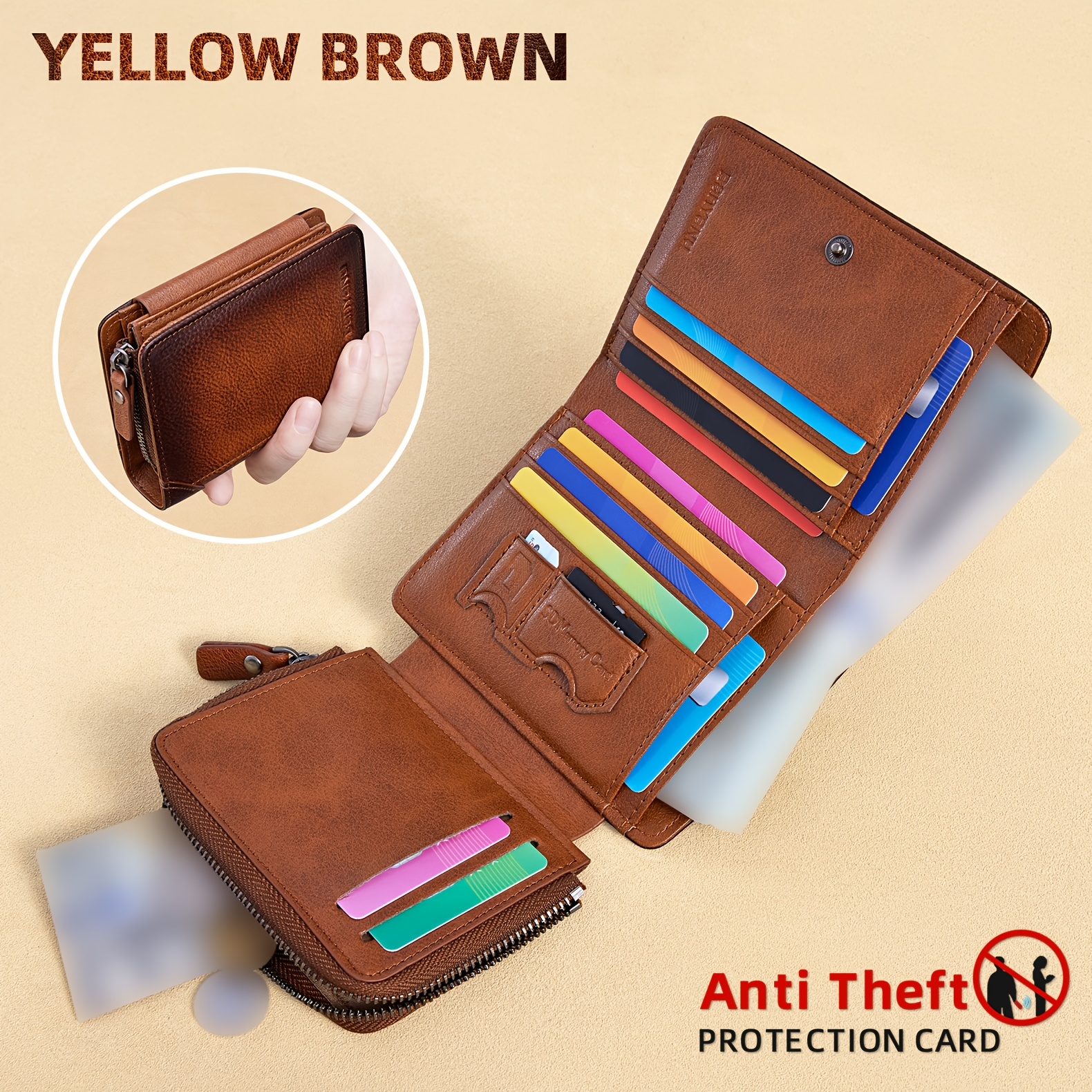 Retro Layer Cowhide Wallet With 13 Card Slots, Rfid Blocking, 1 Zipper, Change Bag, Father's Day Gift Suitable For All
