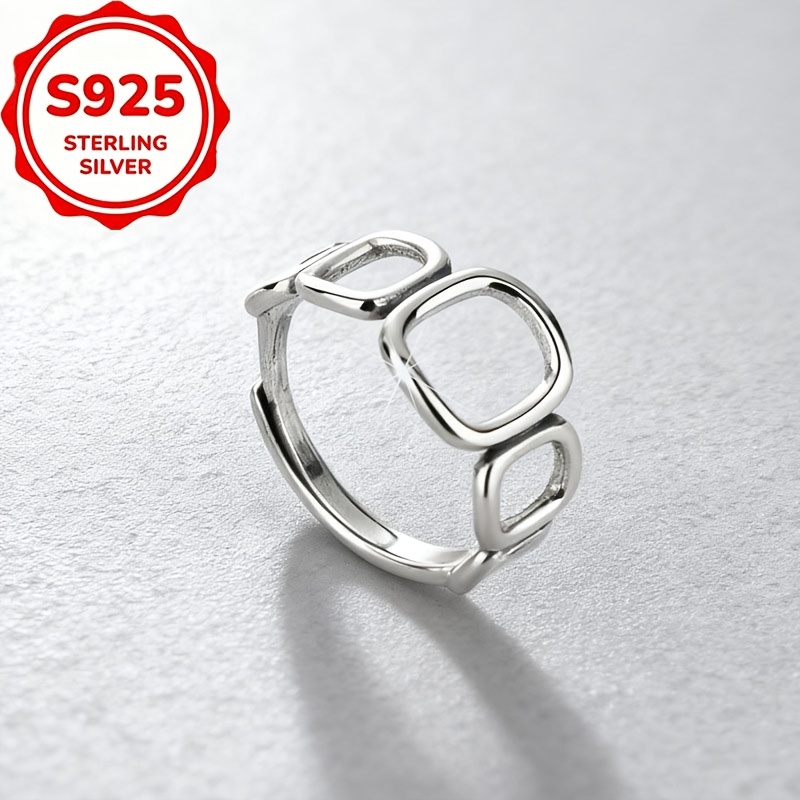 Women's S925 Silver Woven Square Open Ring, Elegant Gift