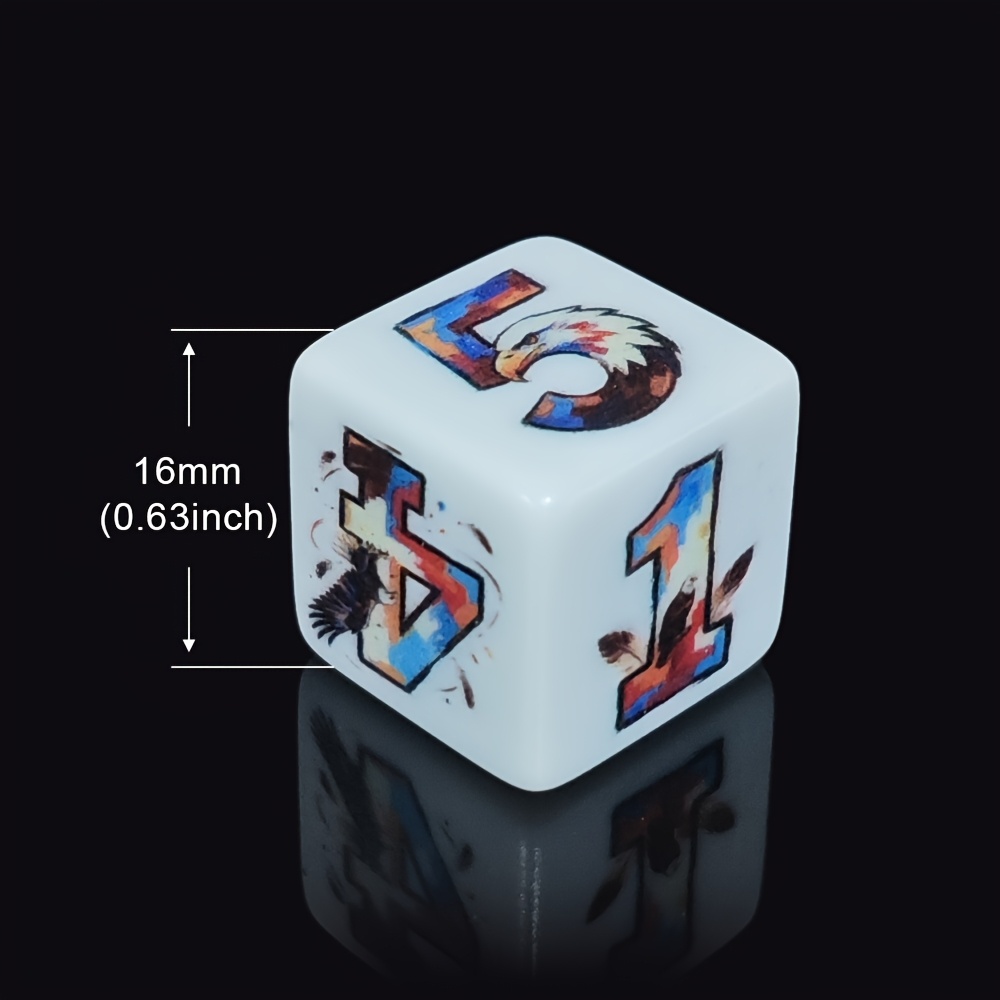 6pcs 16mm D6 Acrylic Dice Set with Vivid Eagle Pattern
