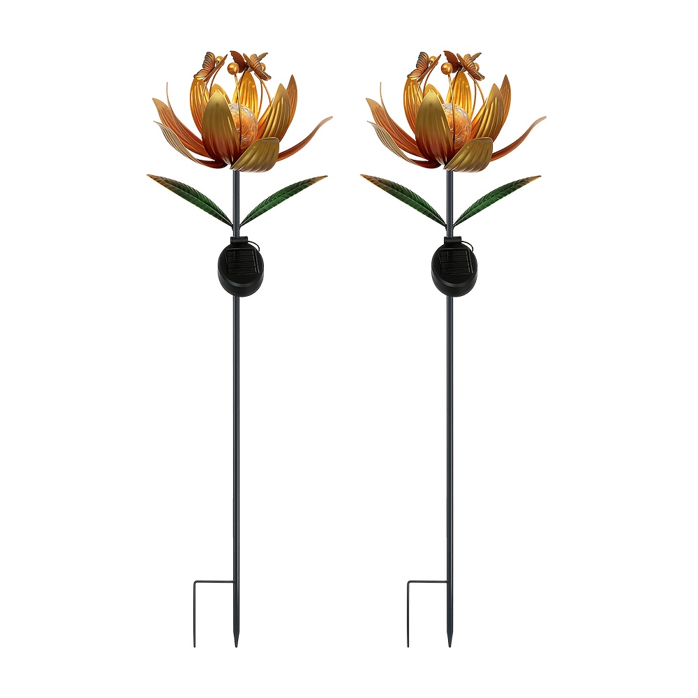 TEMU 1/2pcs Solar Wind Spinner Outdoor Metal - Kinetic For Lotus Flower Garden Sculptures & Spinners With Crackle Glass Lighting, Gradient-colored
