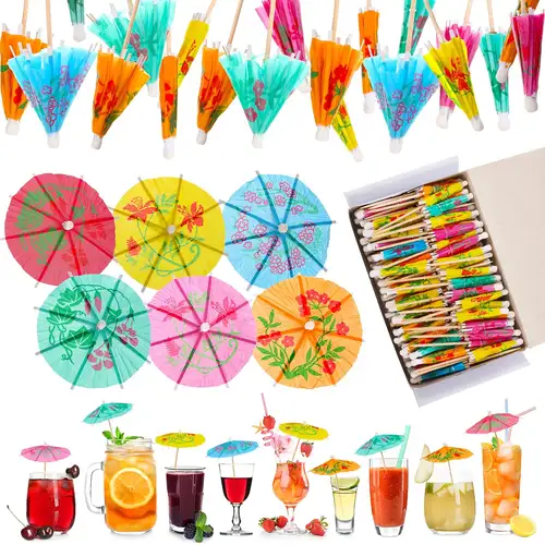 Ombrelli Da Cocktail 50 Pezzi - Decorazione Drink Hawaiana, Bambù E Carta, Per Party - Foto 14