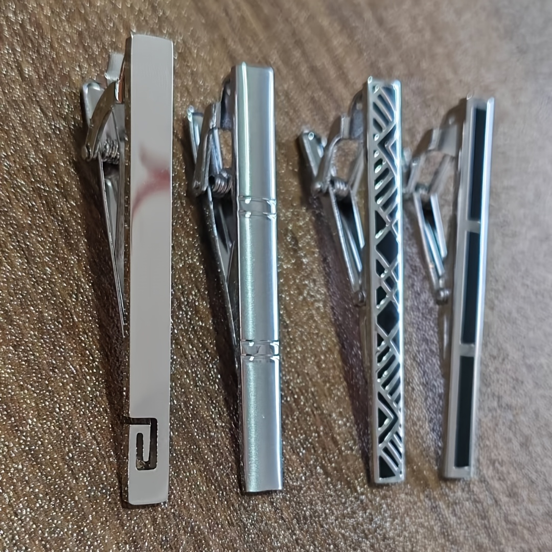 TEMU A Set Of 4 Men's Stylish And Mature Tie Clips, 6cm/2.36in, Regular Tie Clips, Perfect Gifts For Valentine's Day And Father's Day, Everyday