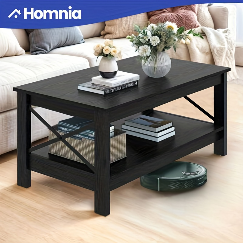 

Homiflex Coffee Tables For Living Room Black Coffee Table With Storage Wood Coffee Table With Thicker Legs 2 Tier Modern Coffee Table Rectangular Center Table For Living Room