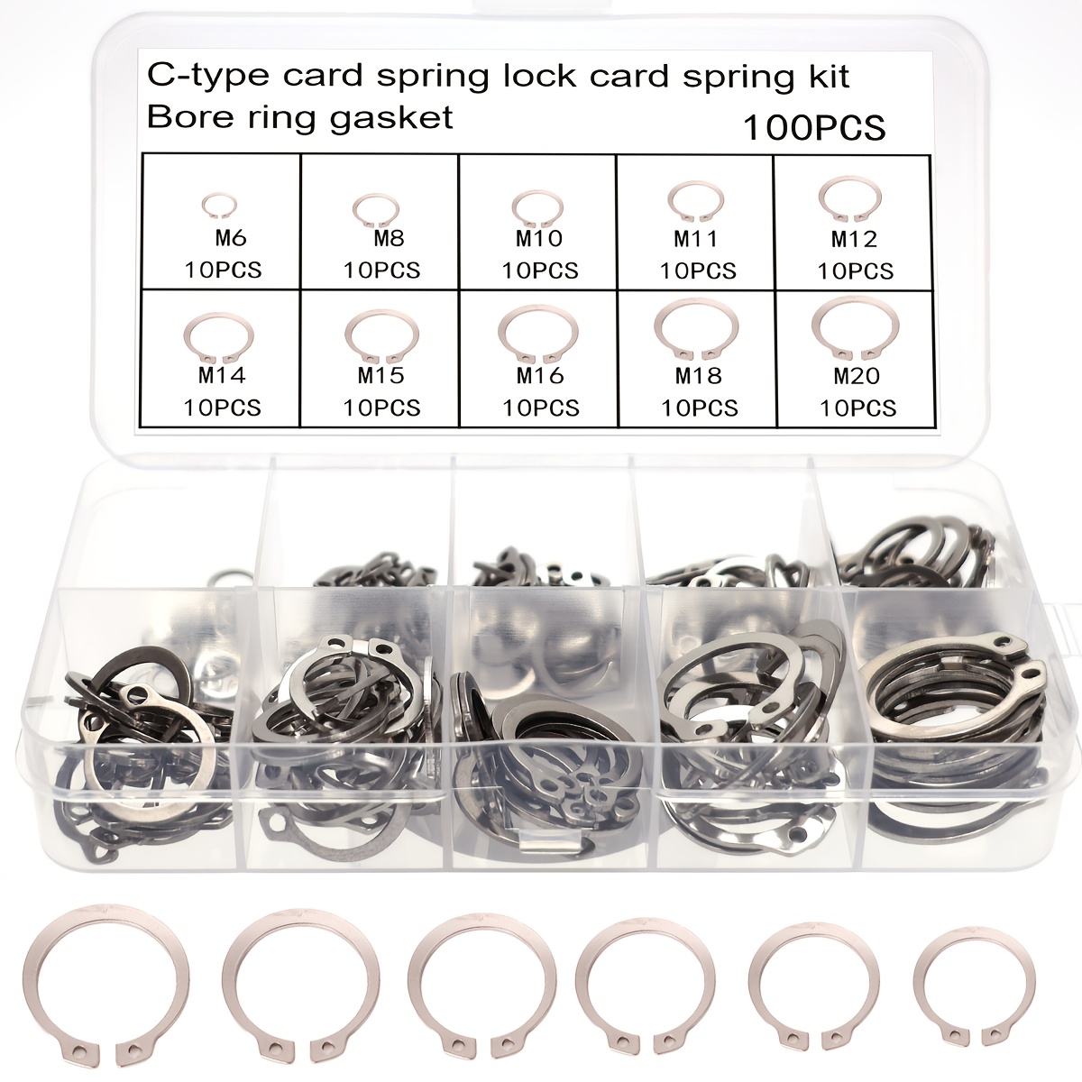 100pcs, Stainless Steel Snap Ring Kit External/internal Retaining Lock Snap Ring Kit Hole Shaft Ring Washer