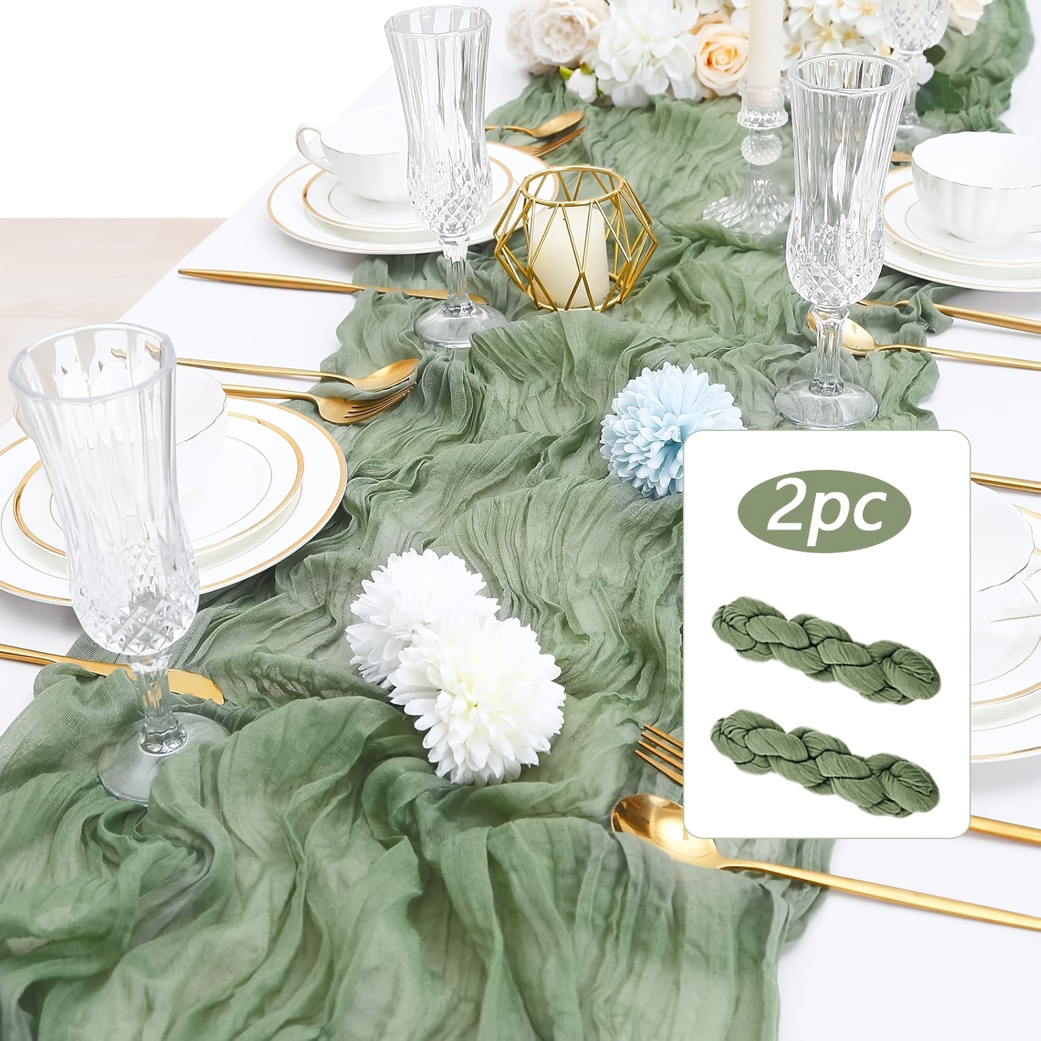 TEMU 2pz Elegante Runner da in Garza Boh矇mien - Tessuto in Garza , per Matrimoni, Compleanni, Feste di & Natale - Rettangolare, 100.0% Poliestere