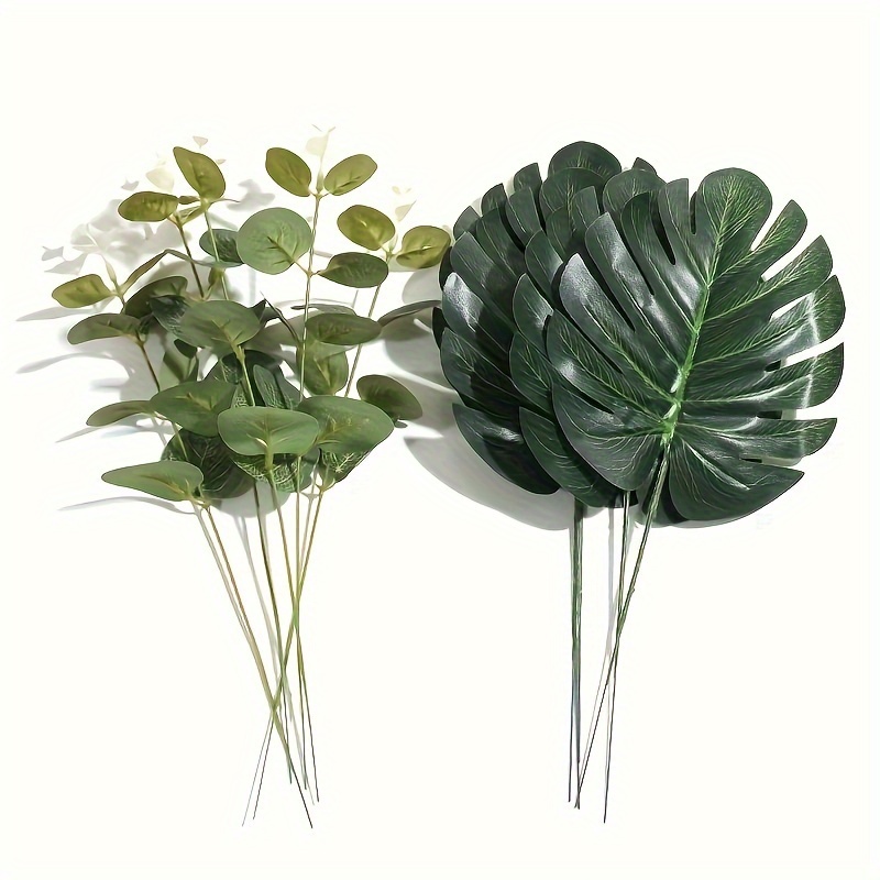 

10pcs Artificial Eucalyptus & Monstera Leaves Bundle, Tropical Foliage, Faux Greenery Stems For Vase Fillers, Diy Wedding And Party Decor Accents