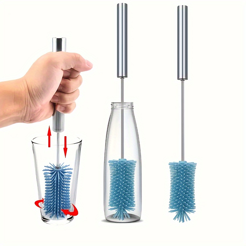 1pc FlexiClean Silicone Rotating Cleaning Brush for Bottles and Cups - Reusable, Manual Press-Action, No-Electricity Needed, Versatile for Kitchen, Bathroom, Toilet Use