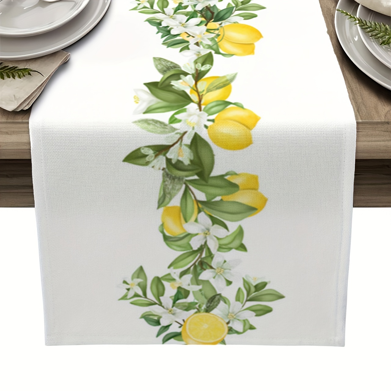 

Rustic Lemon & Leaves Table Runner - Yellow Floral Farmhouse Decor For Dining, Perfect For Family Gatherings, Holidays & Coffee Tables, 13 X 72 Inch