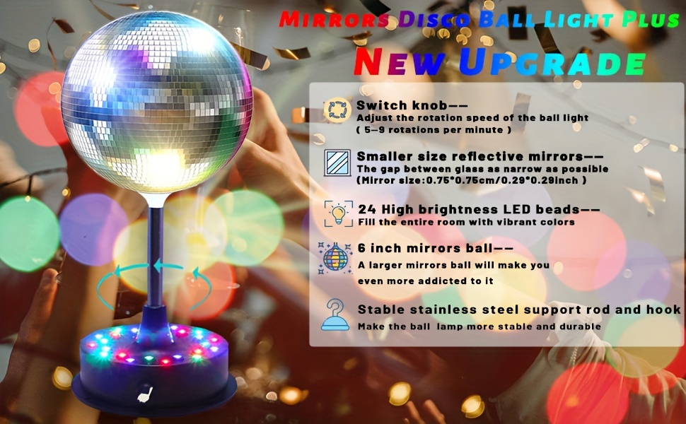 Wenmin Moto Disco, palla da discoteca con specchio che guarda la palla con  luci, palla da osservazione, decorazioni per feste, matrimoni, vacanze