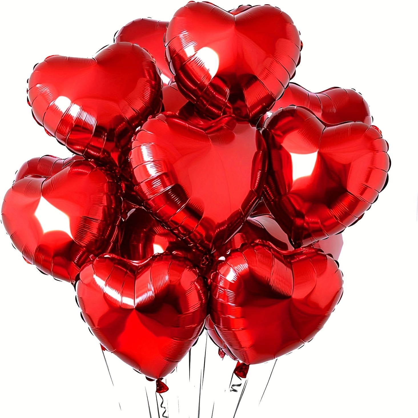 Image of 18pcs 10inch Red Heart Balloons Heart Shaped Foil Balloons For Valentine's Day Mother's Day Engagement Anniversary Birthday Bridal Wedding Party Decorations