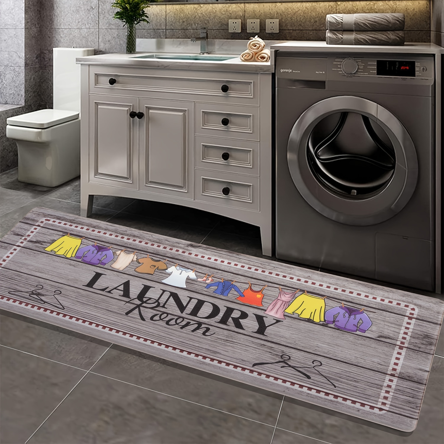 

Ultra-soft Flannel Laundry Room Mat - Non-slip, Thick & Durable, Perfect For Washing Machines, Dryers, Farmhouse Kitchens & Entryways - Machine Washable Home Decor