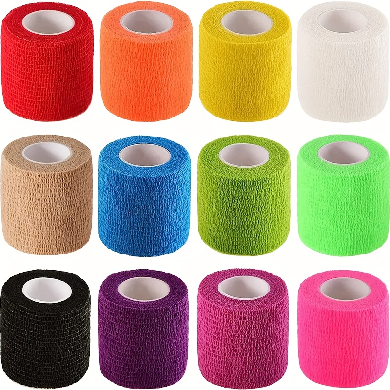 12pcs 2-inch X 16.5-foot Self-adhesive Elastic For Daily Use, Wrist, Ankle (12 Colors)