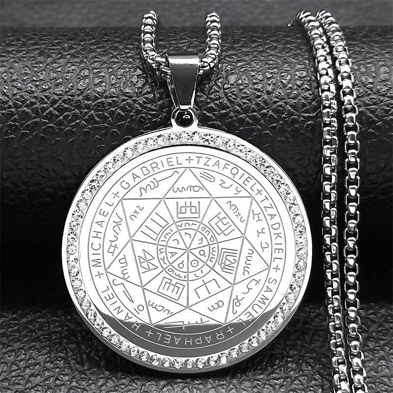 TEMU Collar de acero inoxidable con colgante de estrella de puntas y placa redonda, accesorios DIY para hombres y mujeres