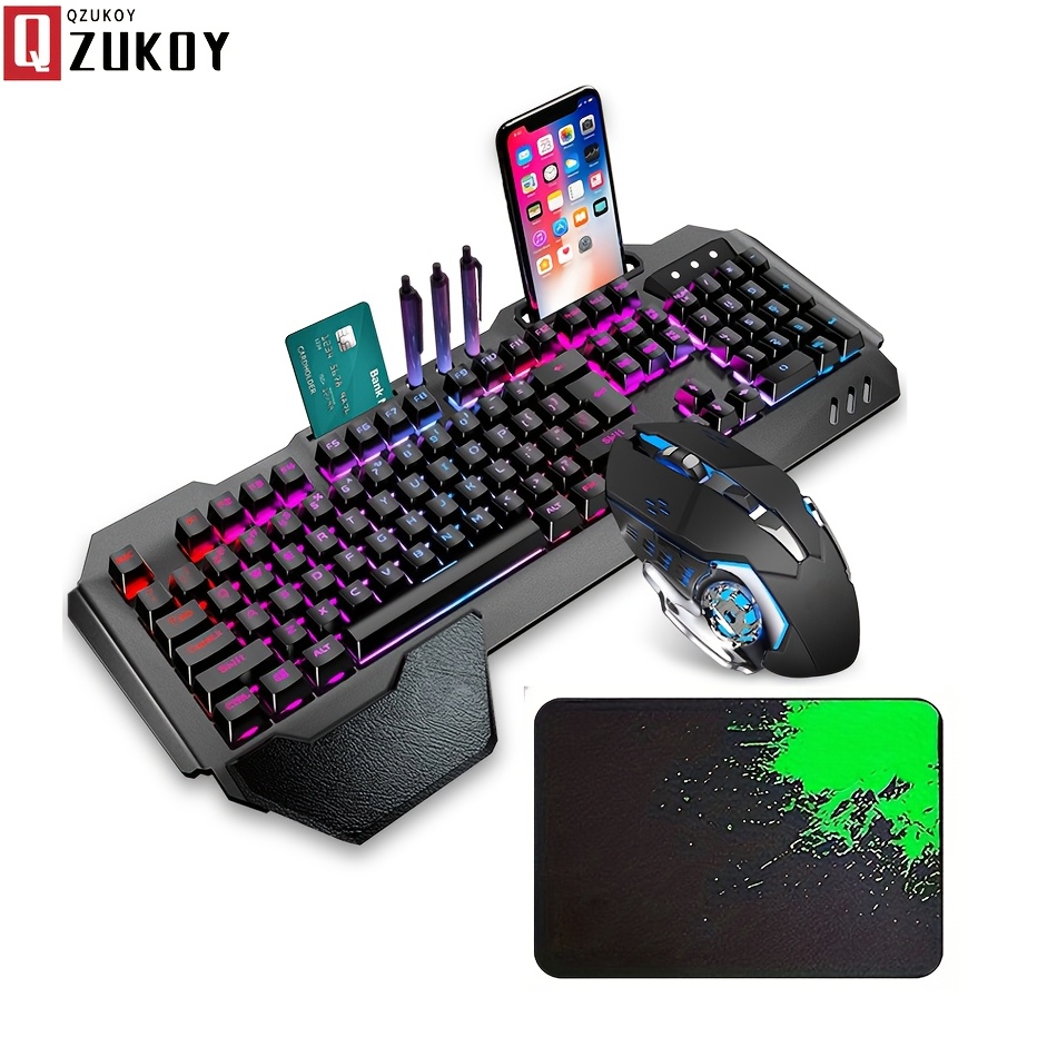 TEMU Qzukoy Wireless Gaming Keyboard And Mouse With Rainbow Backlit Rechargeable Metal Panel Mechanical Feel Keyboard And Gaming Mouse For Gamer
