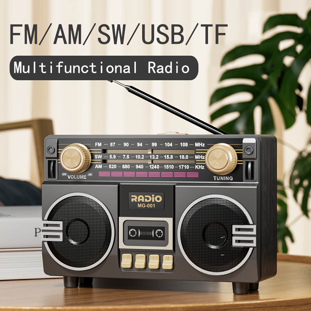 TEMU Portable Fm/am/sw Radio- Solar & Usb Powered, 1200mah Lithium Battery, Wireless, Support Tf Card/usb/aux , With Ergonomic Handle & Speaker -