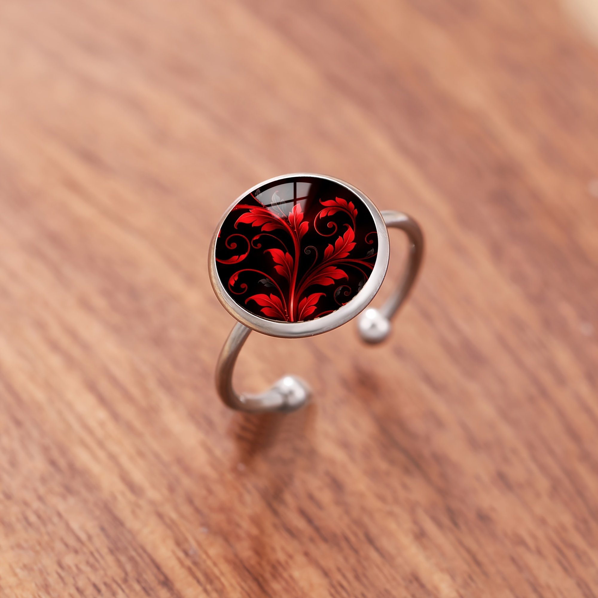 Red and Black Classical Scroll Pattern 316 Stainless Steel Ring