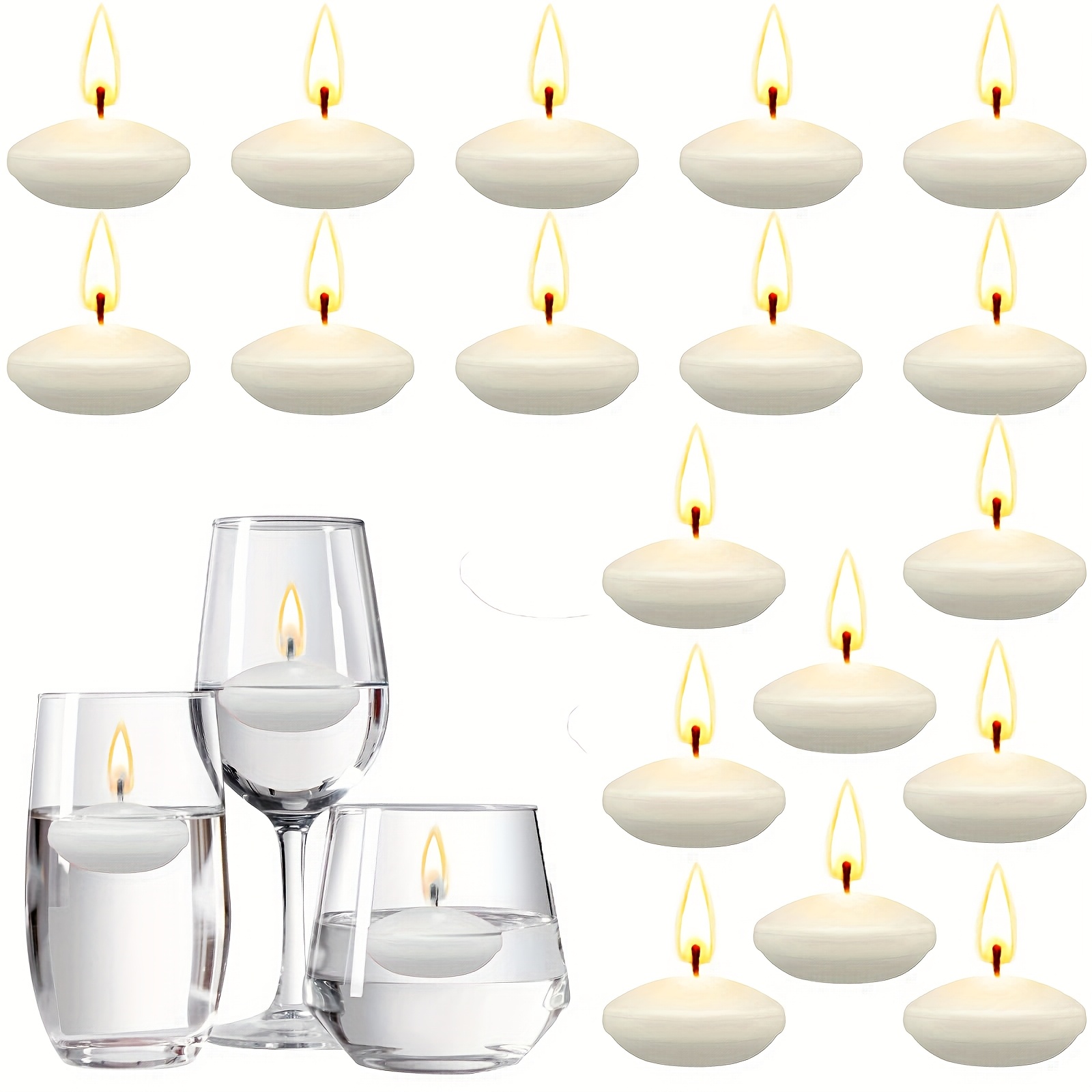 18pcs Floating Candles Centerpieces For Wedding, Floating Candles Decoration Round Burning Candle Decor For Pool Bathtub Dinner Party