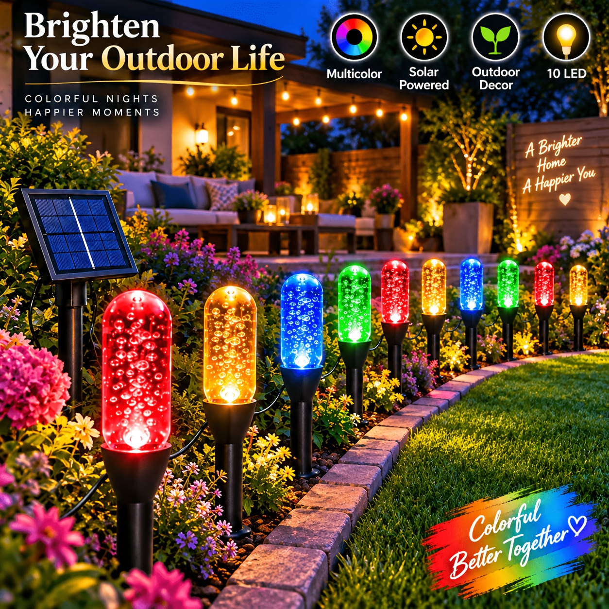 TEMU 10-pack Solar Led Path Garden Lights, Multicolor Fairy Lights, Ip44, Recessed Installation Outdoor Patio Lighting, Suitable For , Lawns, ,