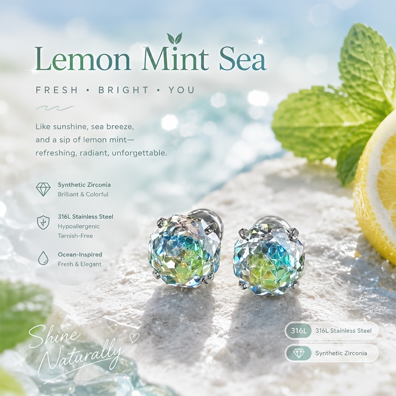 TEMU 1 Paire de boucles d'oreilles clous en acier inoxydable 316L, thème mer citron , bijoux de piercing élégants et hypoallergéniques pour femmes