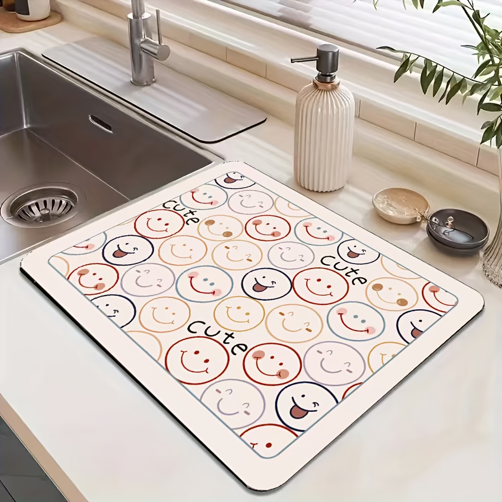 TEMU 1pc Thick Non-slip Dish Drying Mat With - Heat-resistant & Moisture-absorbent Kitchen Countertop Protector Suitable For Sink, Bathroom, Table,