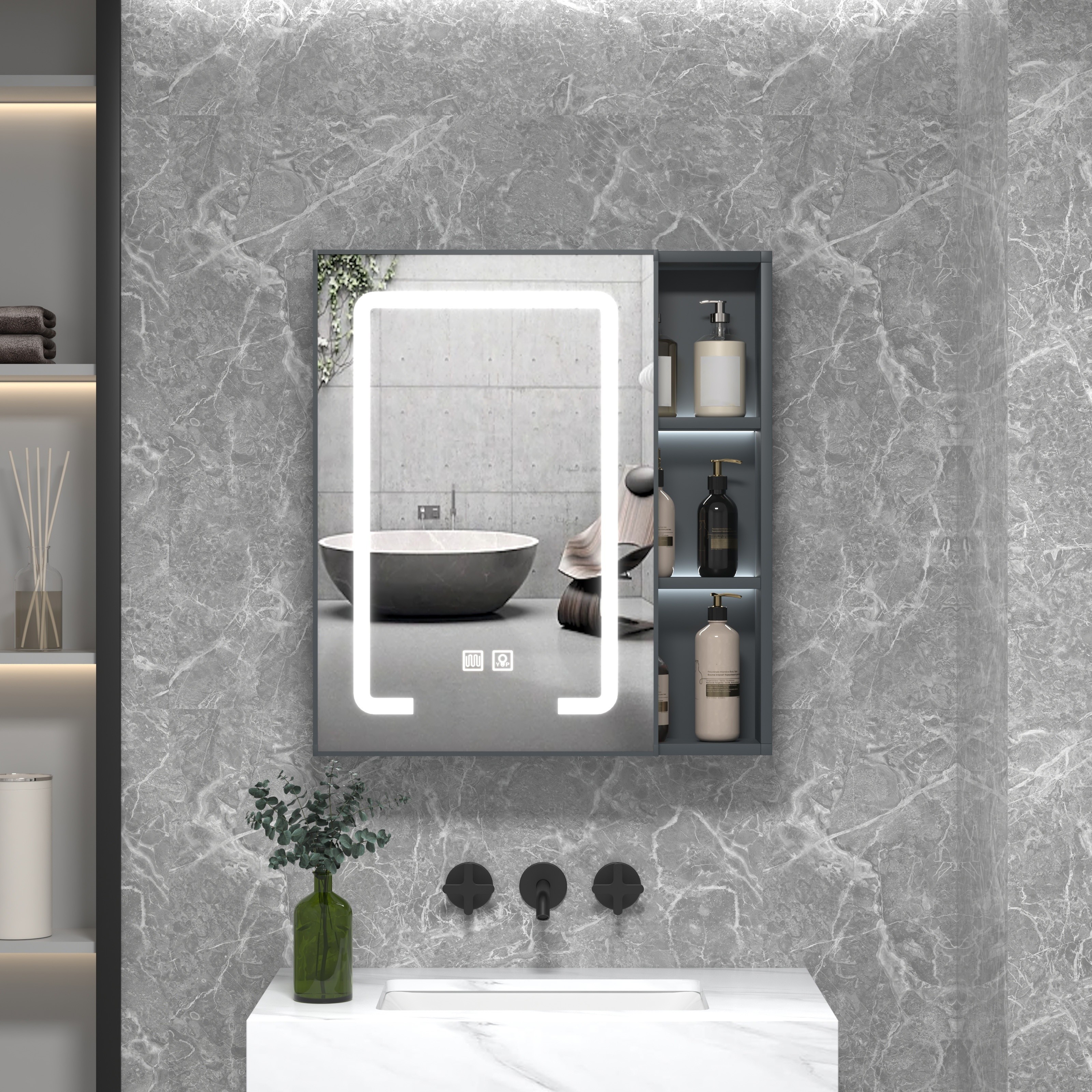 Espejos de pared, gabinete de baño, caja con luz, gabinete de  almacenamiento de pared de baño, caja