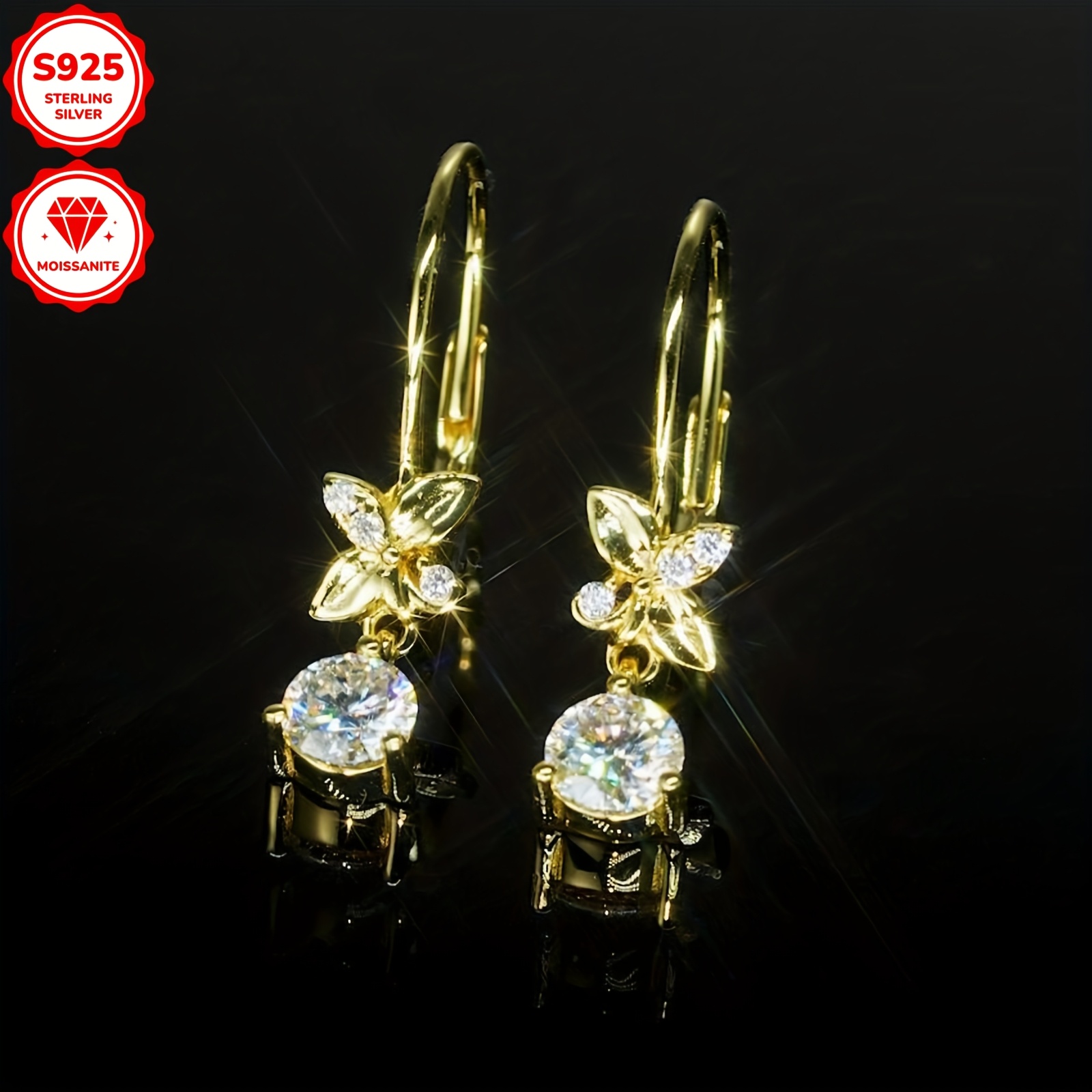 Women's Moissanite Dangle Earrings, 925 Silver
