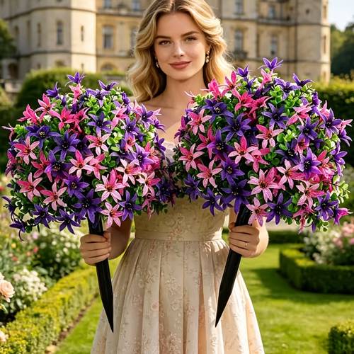 2pcs Luxury Large Outdoor Orchid Artificial Plants with Stands, UV Resistant Faux Flowers for Ground Decoration, Suitable for Courtyard Garden Balcony Arrangement, Summer Autumn Indoor Outdoor Use, Durable Plastic Material Non-Fading