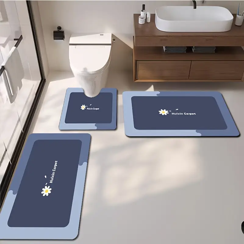 a set of 3pcs soft and absorbent bathroom non slip mats u shaped toilet mat floor carpet absorbent floor mat sink mat entrance door mat bathtub mat simple european and toilet mat non slip design comfortable for feet easy to wash in colors absorbent mat set slip resistant and durable bathroom accessory decoration items bathroom decor home decoration washable and cuttable mats Product details 0