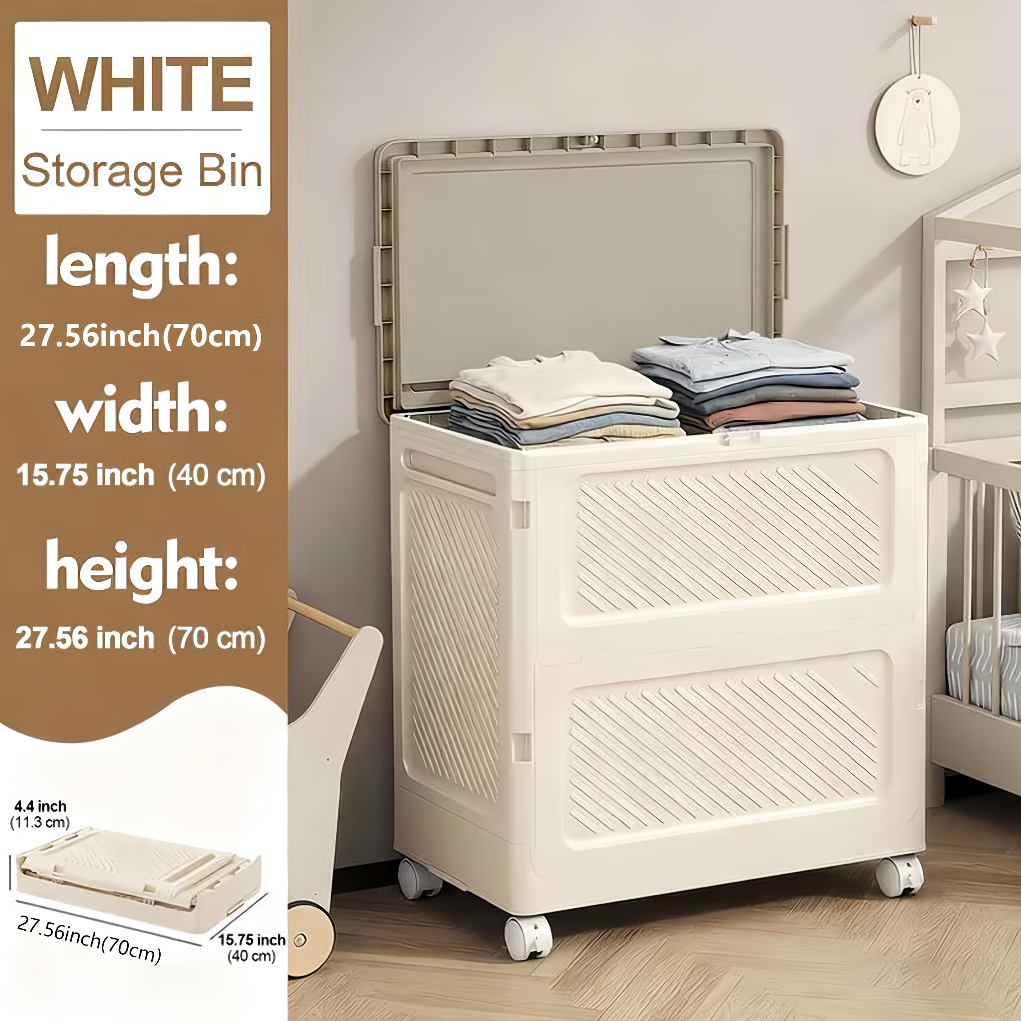 Image of 1pc Foldable Large-capacity Clothing Storage Box With , Lidded Storage Bins, Clothes Storage Organizer, Bedroom Clothing And Quilt Organizer, Foldable Storage Box With Wheels And Lid