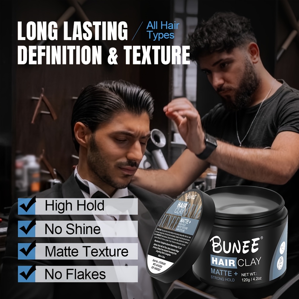 BUNEE Pâte à Cheveux Mat pour Hommes - Tenue Forte, Formule Hydrosoluble, Stylage Longue Durée, Sans Écailles/Résidus, Facilement Lavable, Tous Types de Cheveux, 4.2oz Le Cadeau Idéal pour la Fête des Papas