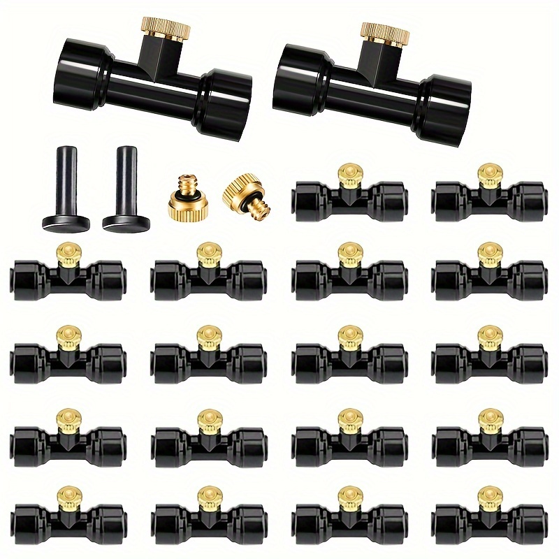 

104-piece Brass Misting Nozzle Set With Tees & Plugs - 1/4" Thread For Outdoor Cooling, Patio Mist System - Durable, Easy Install