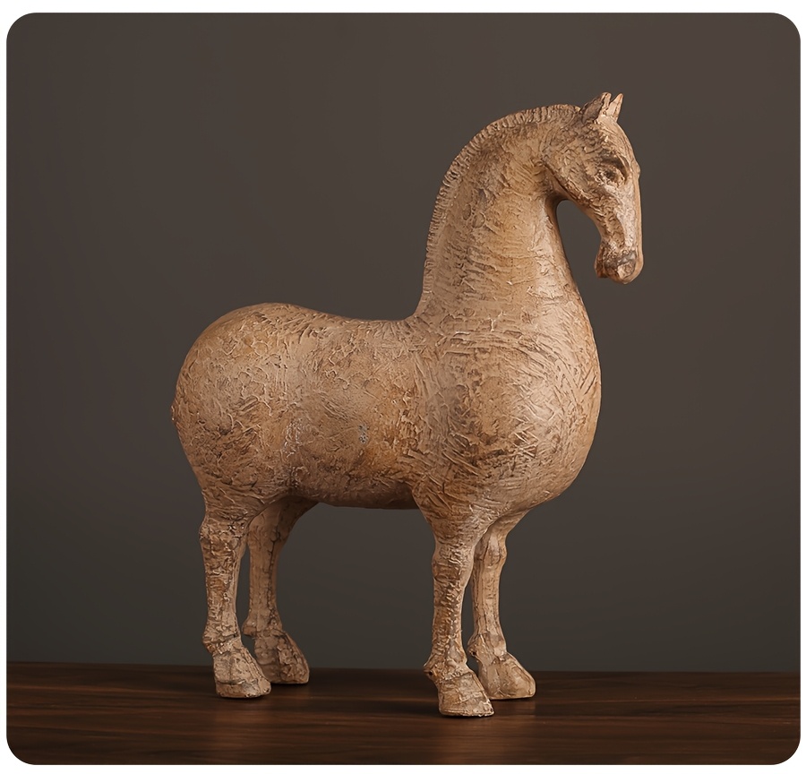 Resin Horse Figurine - Modern Decorative Horse Statue for Home Or Office Decor, Nordic Style Animal Ornament, Available in Brown Textured Or White Speckled End