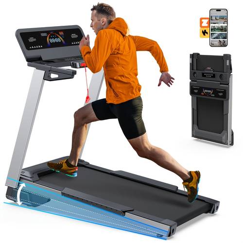 foldable incline treadmills 450lbs capacity smart voice control works with treadmill for gym and home use 4 0 brushless player heart rate monitor without battery