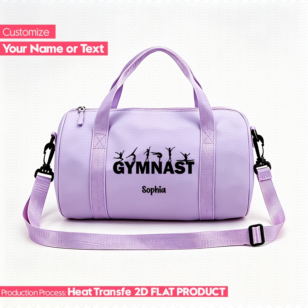 TEMU Custom Personalized Name Gym Bag, Sports Bag, Yoga Bag, Women's Fashion Shoulder Bag - Pink With Gymnastics Silhouette - Durable, Adjustable