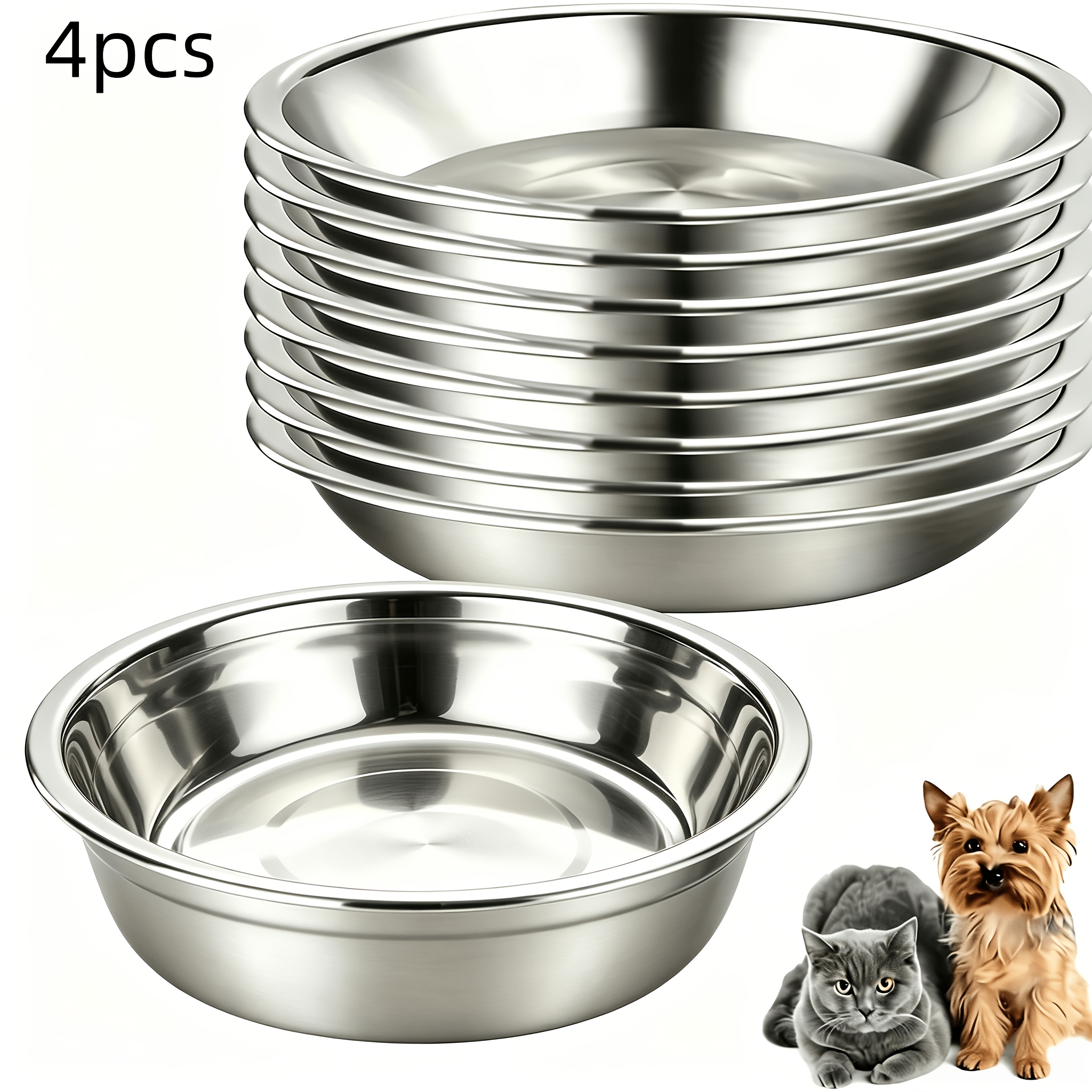 TEMU 4/8pcs Stainless Steel Cat Bowls, Non-slip Wide Lightweight Design, Whisker-friendly Style, Suitable For Cats And Small Dogs, Easy-to-clean