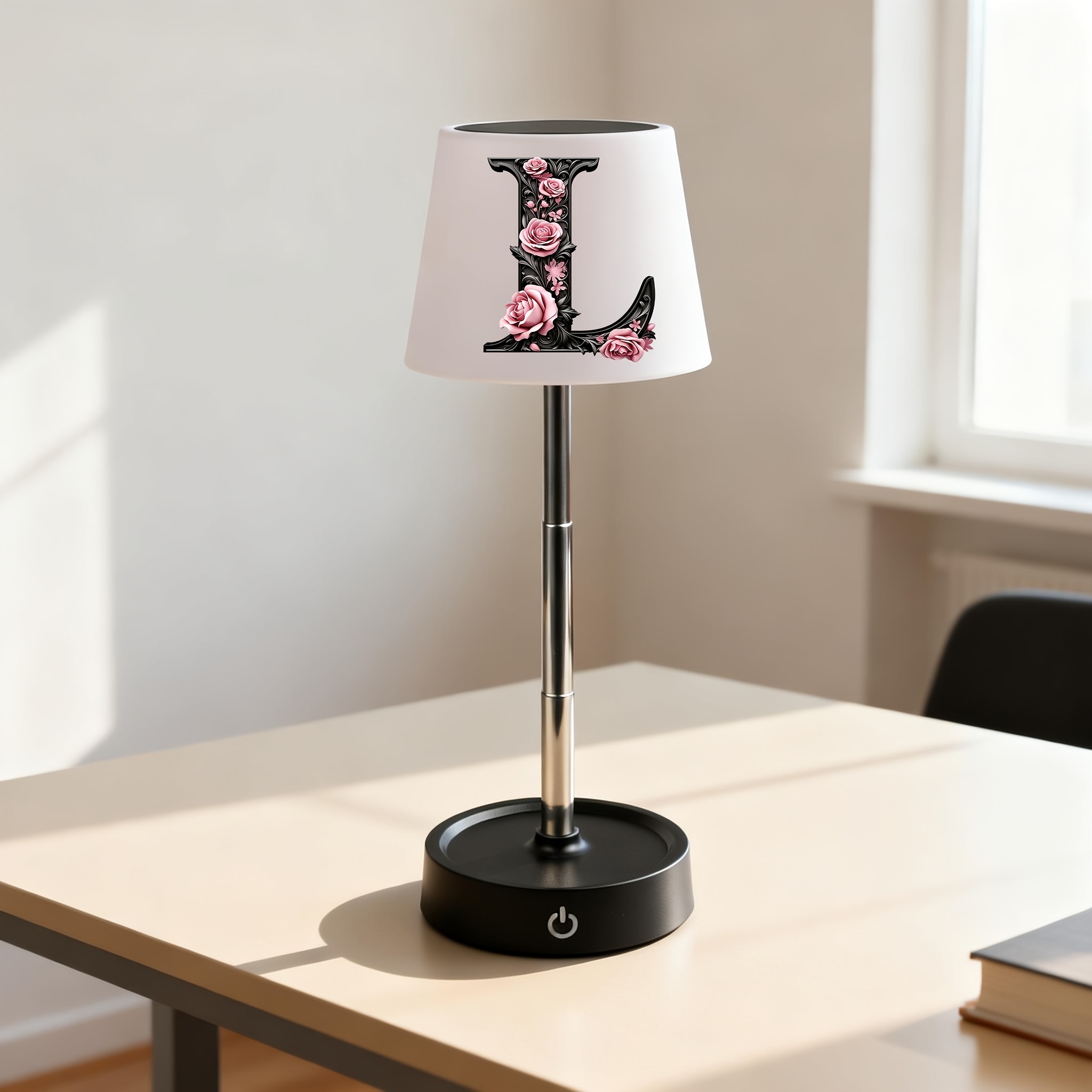 Adjustable Height Floral Monogram Desk Lamp