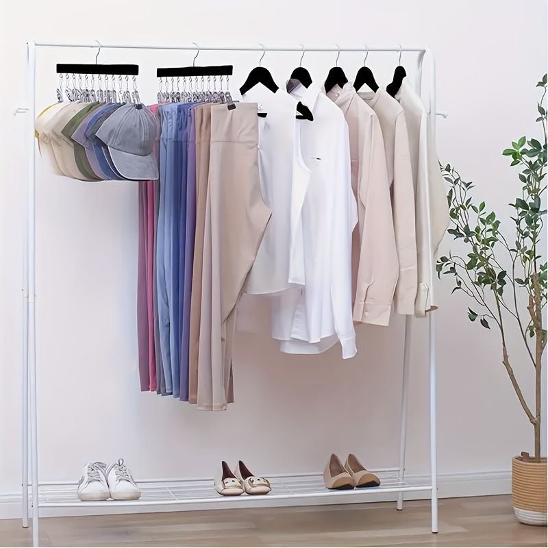 

1pc Space-saving Closet Organizer Hanger, 360° Rotating Plastic And Wooden Clothes Rack With Clips For Leggings, Jeans, Hats, Shorts, Socks - Polished