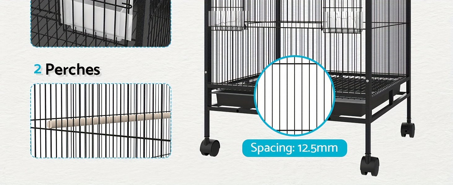   large metal bird cage with 2 perches rotatable wheels brake ideal for parrots budgies     antirust   waterproof tray 85 57cm Product details 2