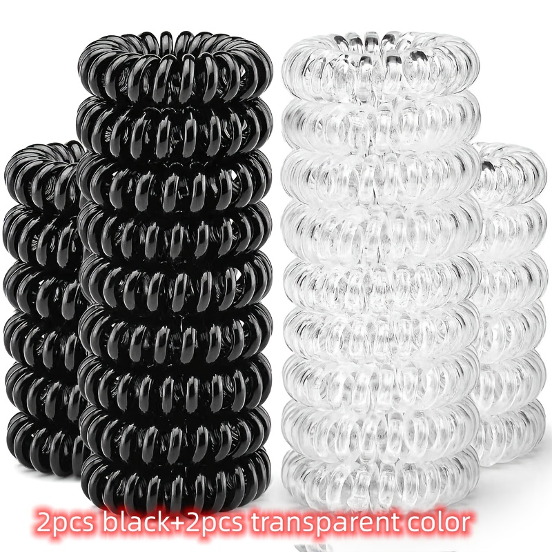 TEMU 4 pezzi/8 pezzi Elastici per capelli trasparenti colorati, filo del telefono senza cuciture, elasticit�, facile, , piccoli elastici per capelli