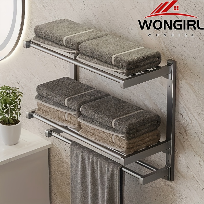 

1pc 3-tier Carbon Steel Towel Rack, Easy-install No Drill Wall Mounted Bathroom Towel Shelf, Space-saving Storage Organizer