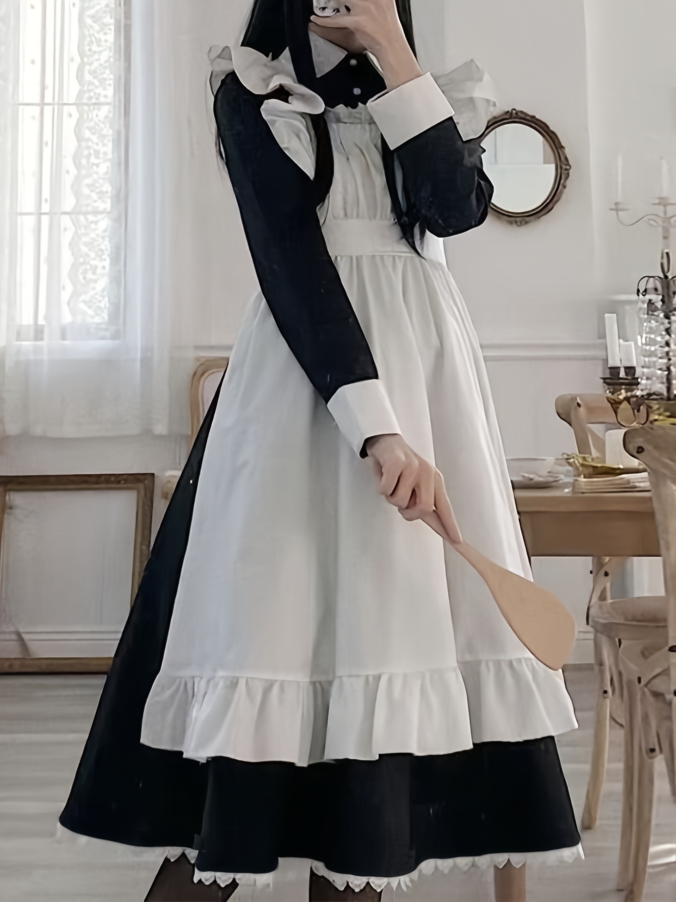 British Victorian * Dress with Apron Elegant Long Black Anime Cosplay  Costume for Convention Party, Classic Lolita Style Style Style * *