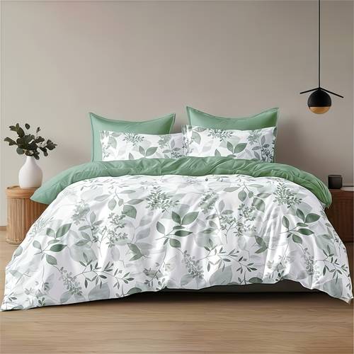 3pcs solid color floral print duvet cover set 1 duvet cover and 2 pillowcases filling not included zipper closure machine washable polyester material suitable for ideal for student dorms and home bedrooms